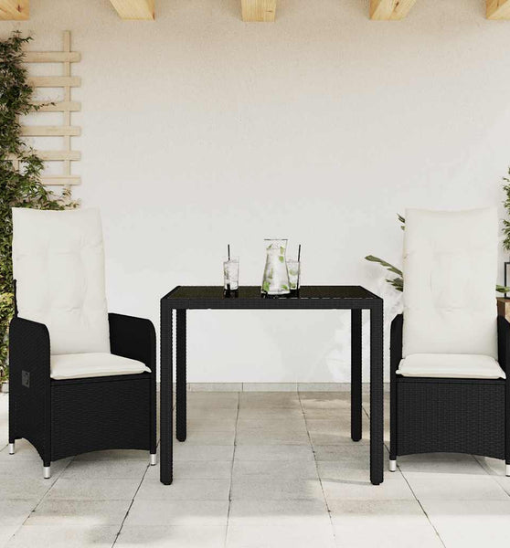 3-tlg. Garten-Bistro-Set mit Kissen Schwarz Poly Rattan