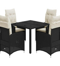5-tlg. Garten-Bistro-Set mit Kissen Schwarz Poly Rattan