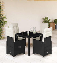 5-tlg. Garten-Bistro-Set mit Kissen Schwarz Poly Rattan