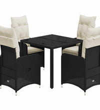 5-tlg. Garten-Bistro-Set mit Kissen Schwarz Poly Rattan