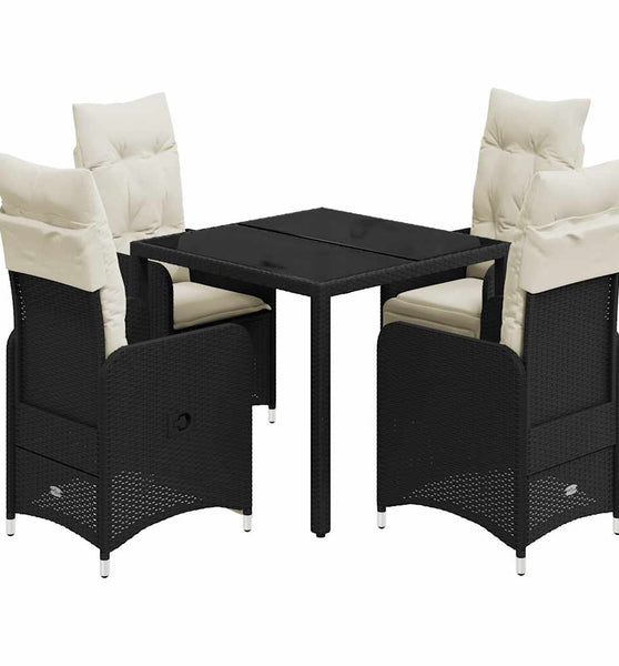 5-tlg. Garten-Bistro-Set mit Kissen Schwarz Poly Rattan