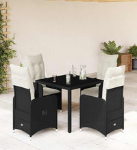 5-tlg. Garten-Bistro-Set mit Kissen Schwarz Poly Rattan