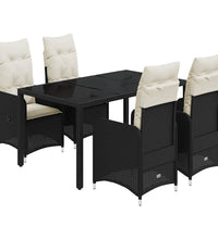 5-tlg. Garten-Bistro-Set mit Kissen Schwarz Poly Rattan