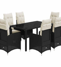 7-tlg. Garten-Bistro-Set mit Kissen Schwarz Poly Rattan