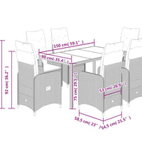 7-tlg. Garten-Bistro-Set mit Kissen Schwarz Poly Rattan