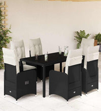 7-tlg. Garten-Bistro-Set mit Kissen Schwarz Poly Rattan