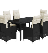 7-tlg. Garten-Bistro-Set mit Kissen Schwarz Poly Rattan