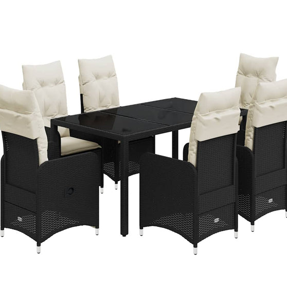 7-tlg. Garten-Bistro-Set mit Kissen Schwarz Poly Rattan