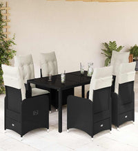 7-tlg. Garten-Bistro-Set mit Kissen Schwarz Poly Rattan