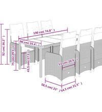 7-tlg. Garten-Bistro-Set mit Kissen Schwarz Poly Rattan