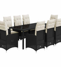 9-tlg. Garten-Bistro-Set mit Kissen Schwarz Poly Rattan