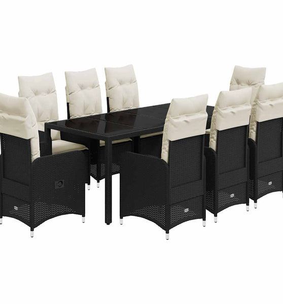 9-tlg. Garten-Bistro-Set mit Kissen Schwarz Poly Rattan