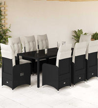9-tlg. Garten-Bistro-Set mit Kissen Schwarz Poly Rattan