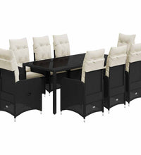 9-tlg. Garten-Bistro-Set mit Kissen Schwarz Poly Rattan