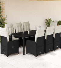 9-tlg. Garten-Bistro-Set mit Kissen Schwarz Poly Rattan