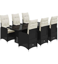 7-tlg. Garten-Bistro-Set mit Kissen Schwarz Poly Rattan