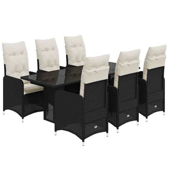 7-tlg. Garten-Bistro-Set mit Kissen Schwarz Poly Rattan