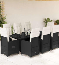 9-tlg. Garten-Bistro-Set mit Kissen Schwarz Poly Rattan