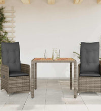 3-tlg. Garten-Bistro-Set mit Kissen Grau Poly Rattan