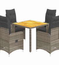 5-tlg. Garten-Bistro-Set mit Kissen Grau Poly Rattan