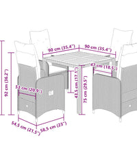 5-tlg. Garten-Bistro-Set mit Kissen Grau Poly Rattan
