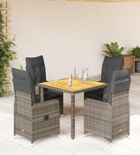 5-tlg. Garten-Bistro-Set mit Kissen Grau Poly Rattan