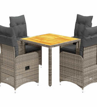 5-tlg. Garten-Bistro-Set mit Kissen Grau Poly Rattan