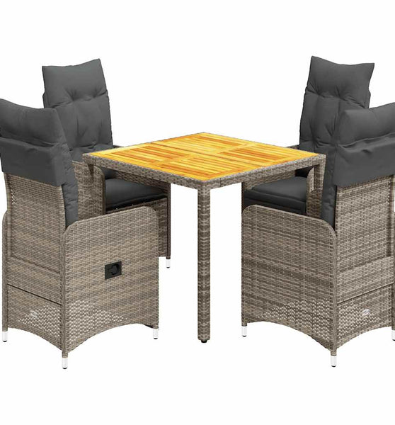 5-tlg. Garten-Bistro-Set mit Kissen Grau Poly Rattan
