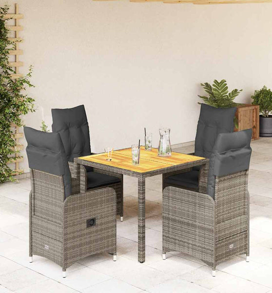 5-tlg. Garten-Bistro-Set mit Kissen Grau Poly Rattan