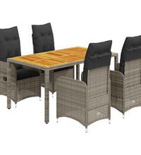 5-tlg. Garten-Bistro-Set mit Kissen Grau Poly Rattan