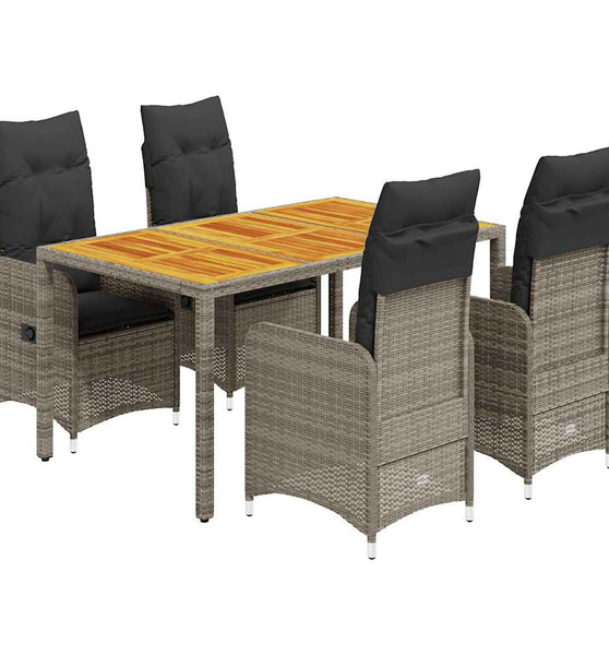5-tlg. Garten-Bistro-Set mit Kissen Grau Poly Rattan