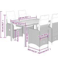5-tlg. Garten-Bistro-Set mit Kissen Grau Poly Rattan