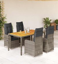 5-tlg. Garten-Bistro-Set mit Kissen Grau Poly Rattan
