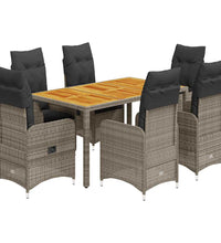 7-tlg. Garten-Bistro-Set mit Kissen Grau Poly Rattan