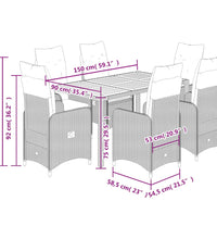 7-tlg. Garten-Bistro-Set mit Kissen Grau Poly Rattan