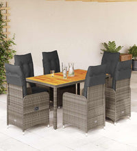 7-tlg. Garten-Bistro-Set mit Kissen Grau Poly Rattan