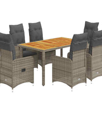 7-tlg. Garten-Bistro-Set mit Kissen Grau Poly Rattan