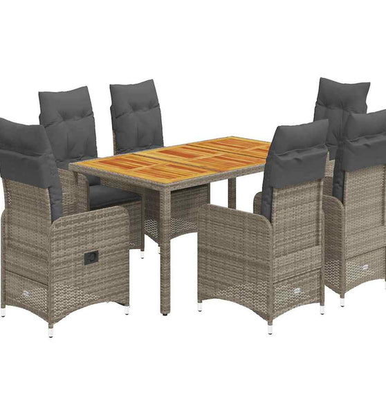 7-tlg. Garten-Bistro-Set mit Kissen Grau Poly Rattan