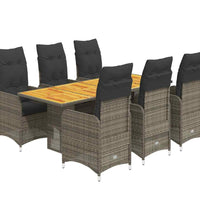 7-tlg. Garten-Bistro-Set mit Kissen Grau Poly Rattan