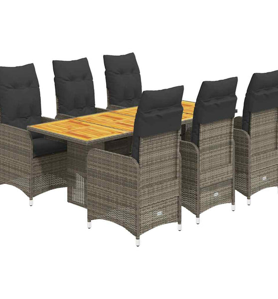 7-tlg. Garten-Bistro-Set mit Kissen Grau Poly Rattan