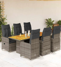 7-tlg. Garten-Bistro-Set mit Kissen Grau Poly Rattan