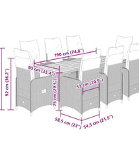 9-tlg. Garten-Bistro-Set mit Kissen Grau Poly Rattan