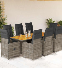 9-tlg. Garten-Bistro-Set mit Kissen Grau Poly Rattan