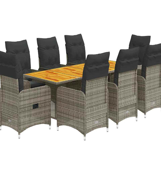 9-tlg. Garten-Bistro-Set mit Kissen Grau Poly Rattan