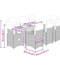 9-tlg. Garten-Bistro-Set mit Kissen Grau Poly Rattan