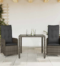3-tlg. Garten-Bistro-Set mit Kissen Grau Poly Rattan