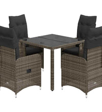 5-tlg. Garten-Bistro-Set mit Kissen Grau Poly Rattan