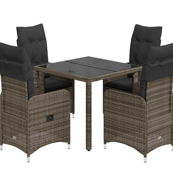 5-tlg. Garten-Bistro-Set mit Kissen Grau Poly Rattan