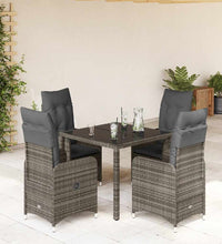 5-tlg. Garten-Bistro-Set mit Kissen Grau Poly Rattan