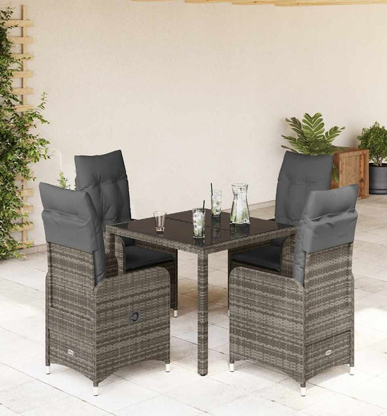 5-tlg. Garten-Bistro-Set mit Kissen Grau Poly Rattan